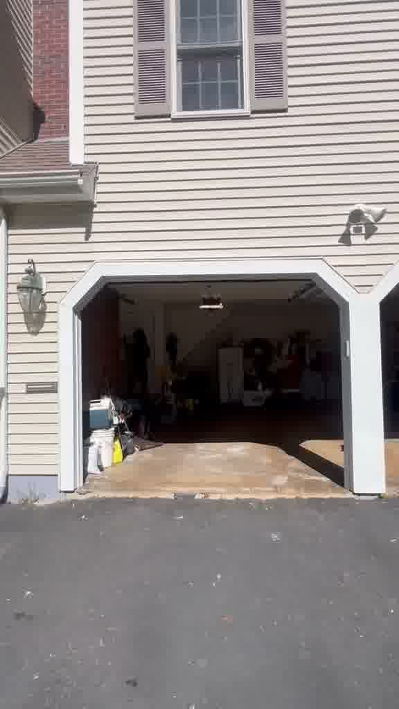 Residential garage door, open