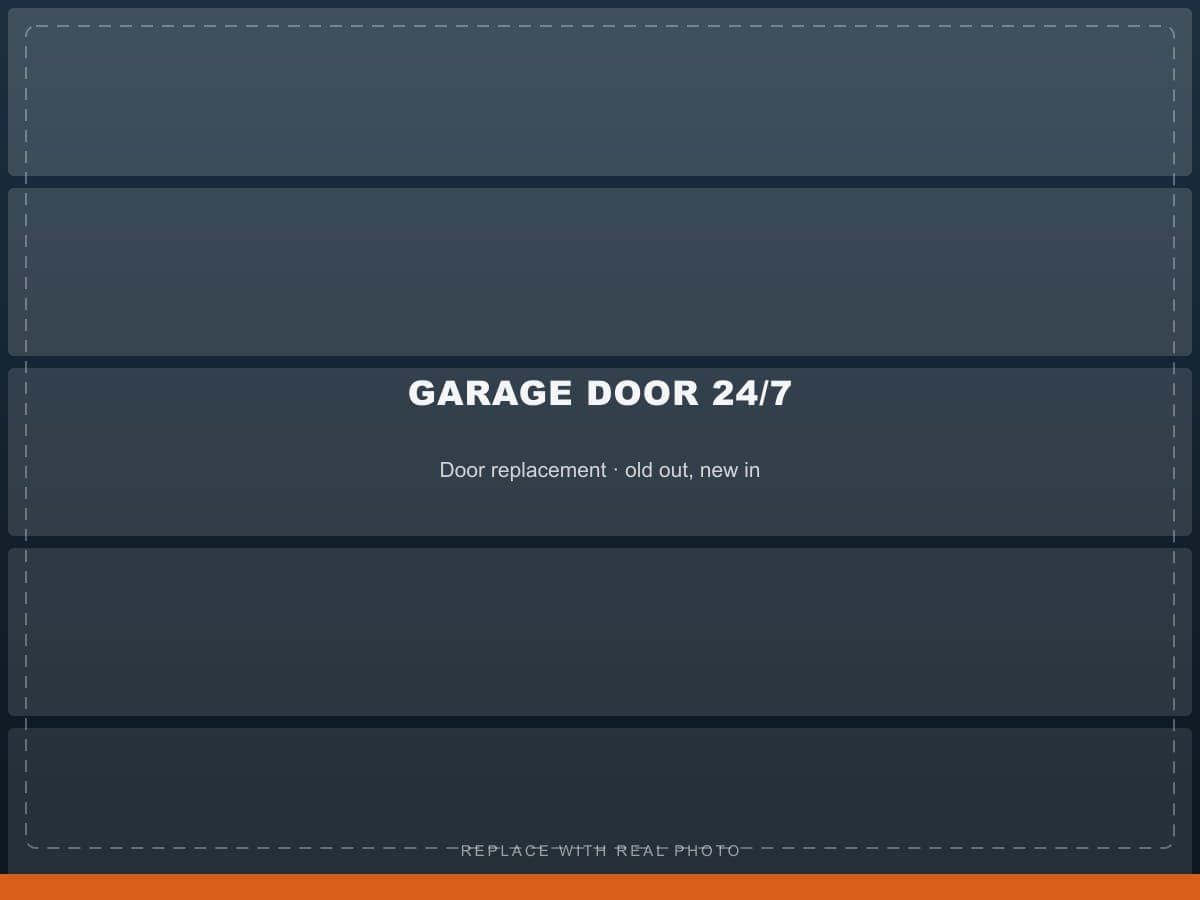 Garage door replacement — old door removed and new door installed