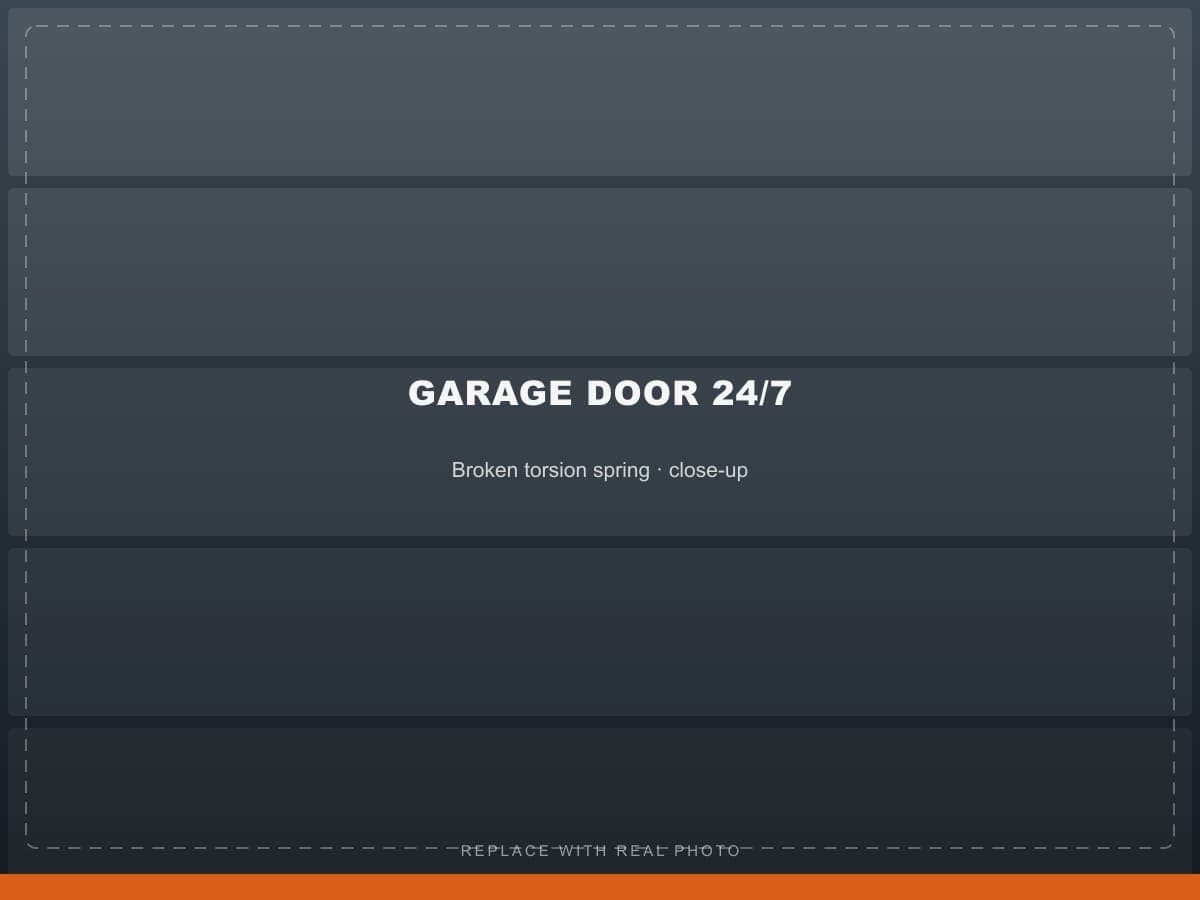Broken garage door torsion spring with a visible gap in the coil