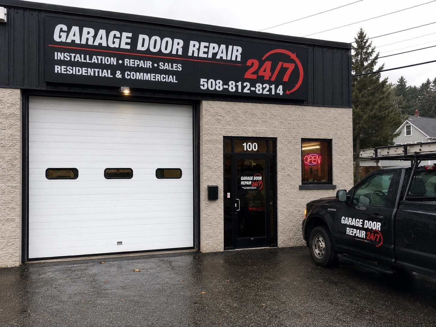 The Garage Door Repair 24/7 shop and service truck